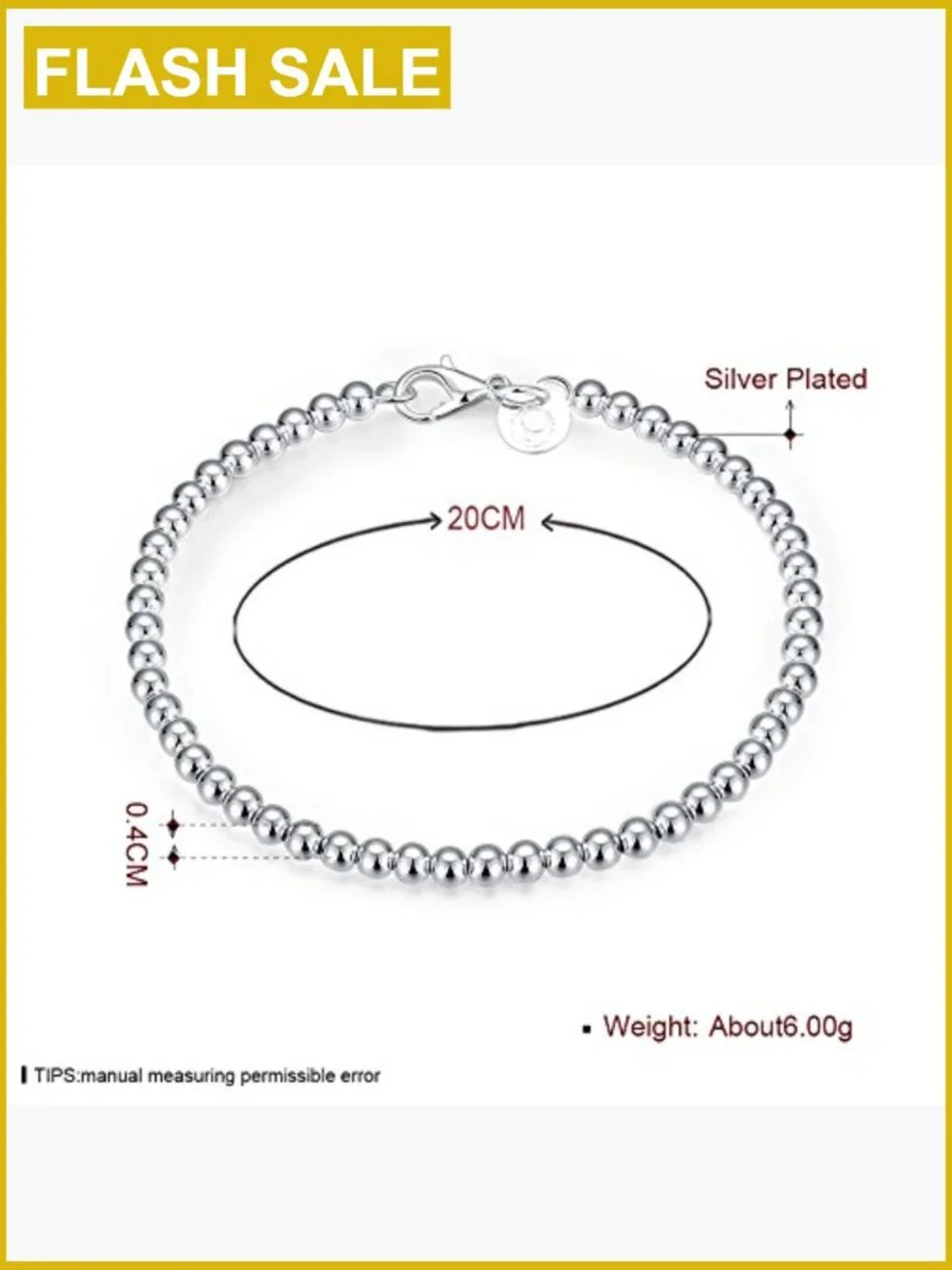 Sterling Silver 4mm Bead Ball Strand Bracelet - Handmade Chain Bracelet